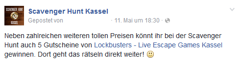 Scavenger Hunt Studenten Kassel Facebook Posting